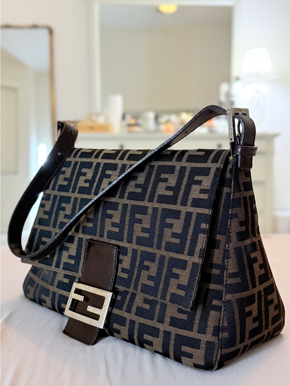 Fendi Zucca Mama Baguette Brown and Black Shoulder Bag